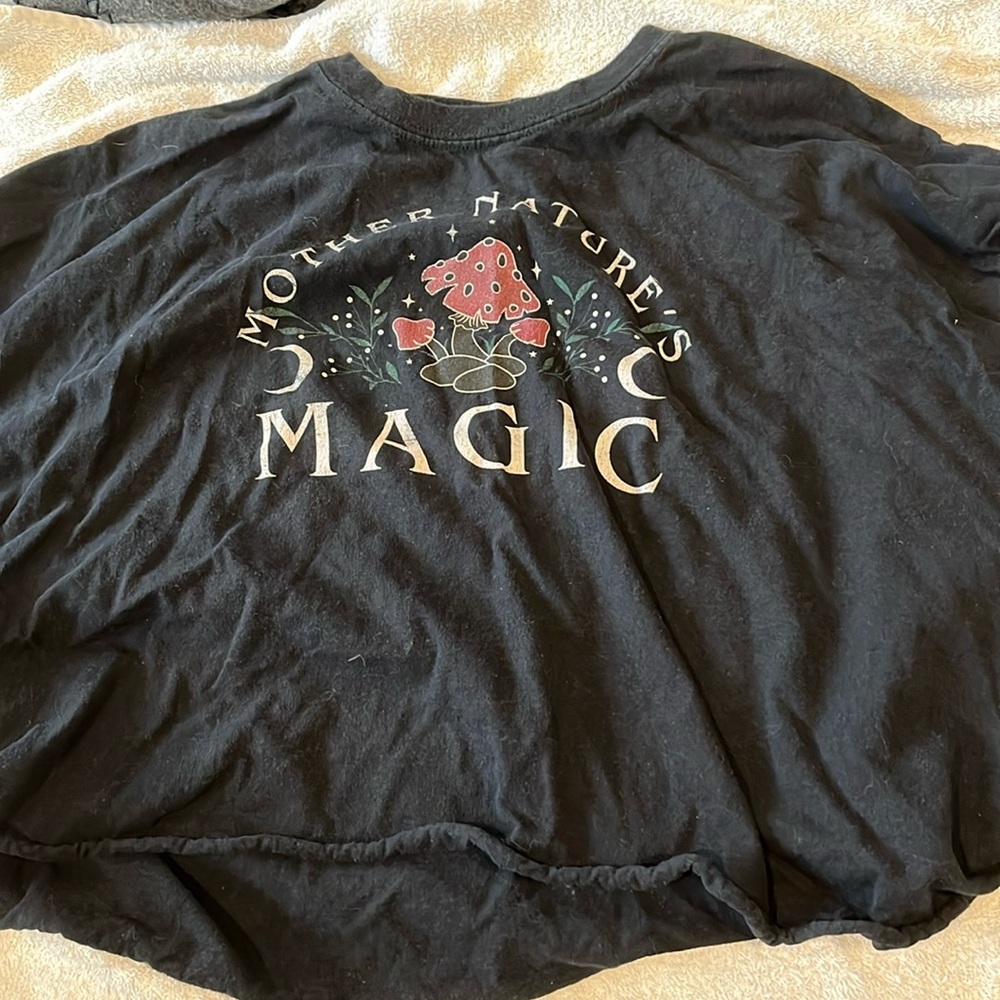 Black Cropped Tee with Mushroom on Front